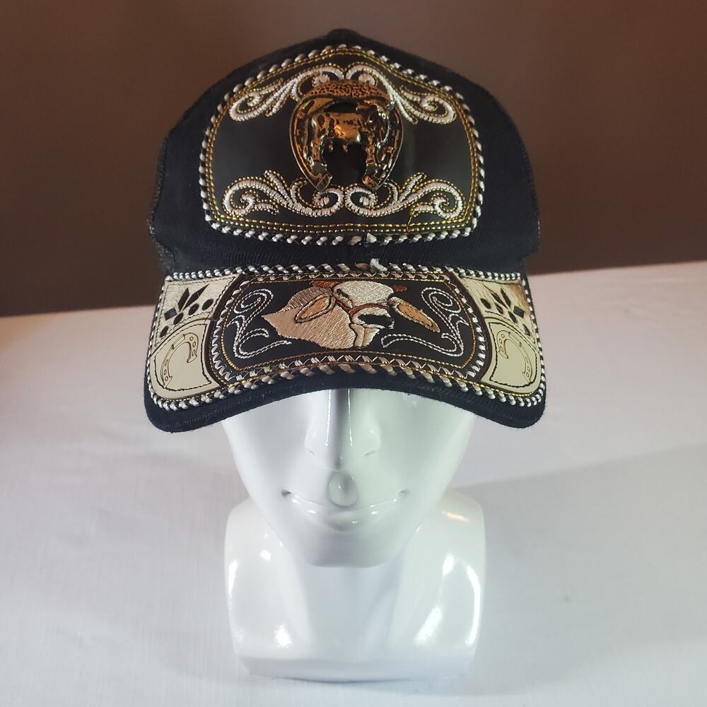 Handcrafted Mexican Western Cowboy Hat Cap Black Mesh Back Trucker Adjustable